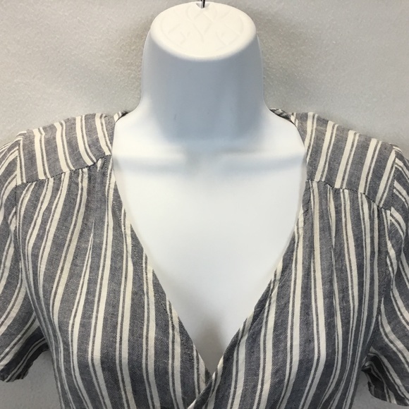 Marine Layer Frances Wrap Dress Linen Blend Striped - Picture 4 of 11